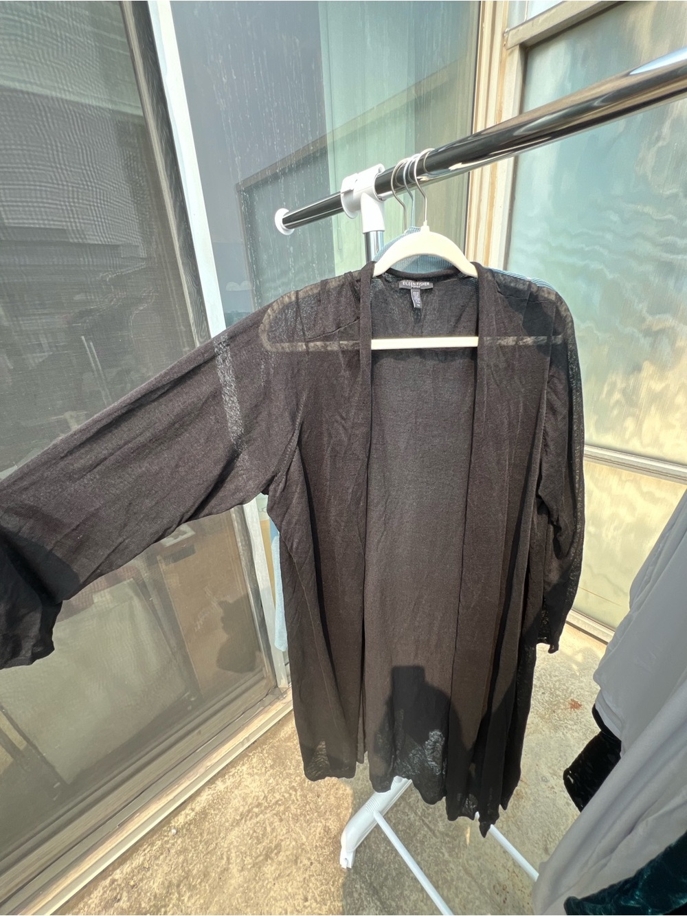 Eileen Fisher Sheer Black Open-Front Kimono